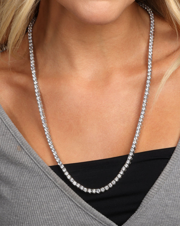 Grand Heiress Tennis Necklace 24" - Silver|White Diamondettes