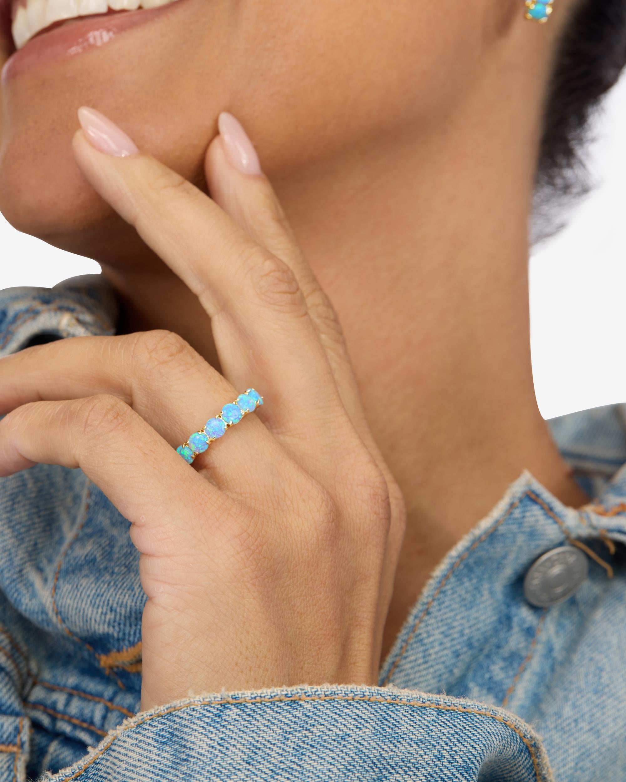 Grand Heiress Ring 4mm - Gold|Blue Opal