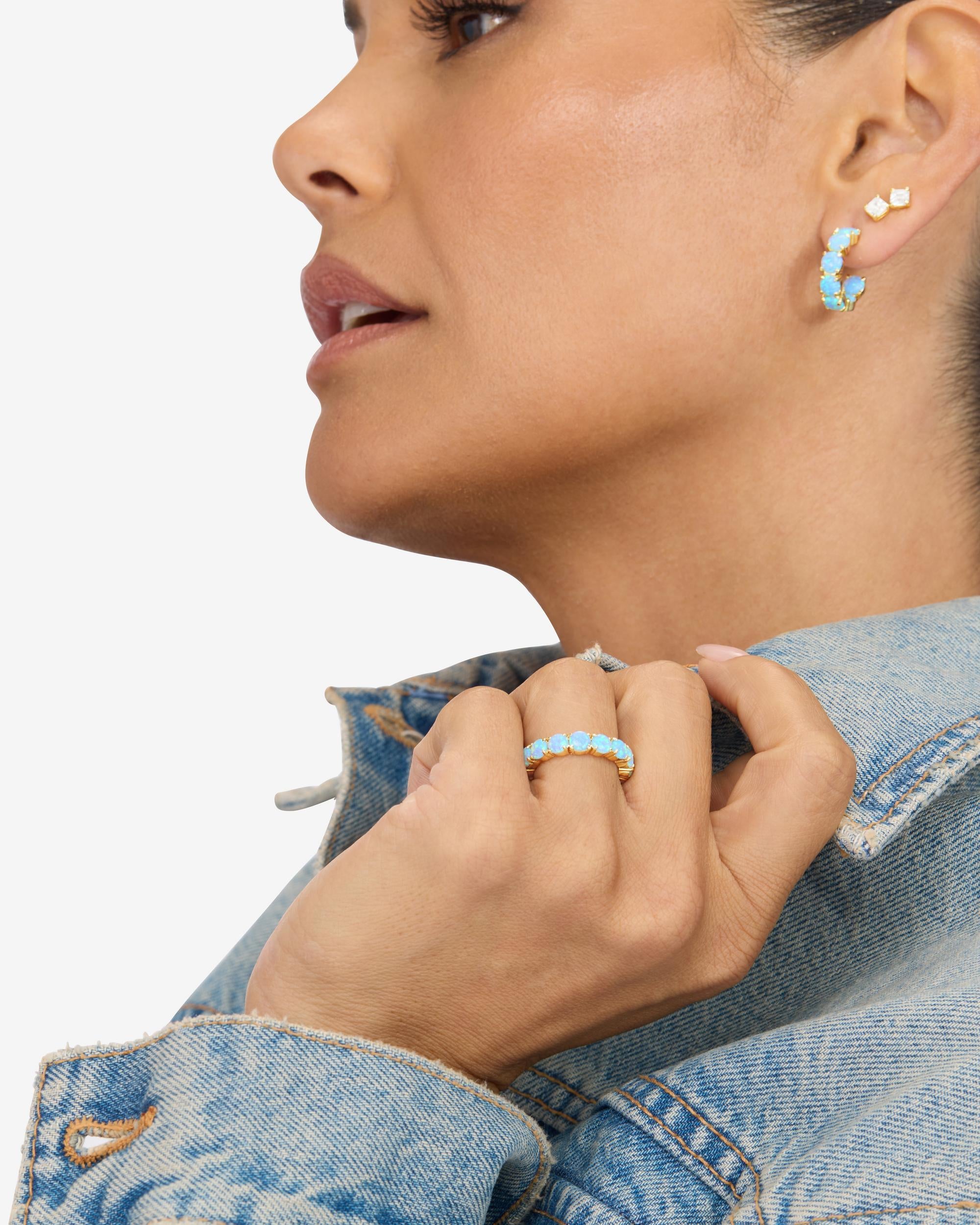 Grand Heiress Ring 4mm - Gold|Blue Opal