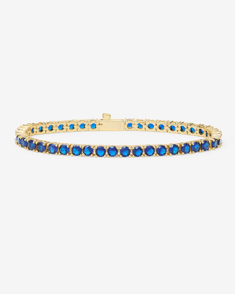 Dubai Gems Blue Sapphire And Created Diamond Tennis Bracelet - Yellow Gold Finish, 7-7.49 Inches, Gift Boxed