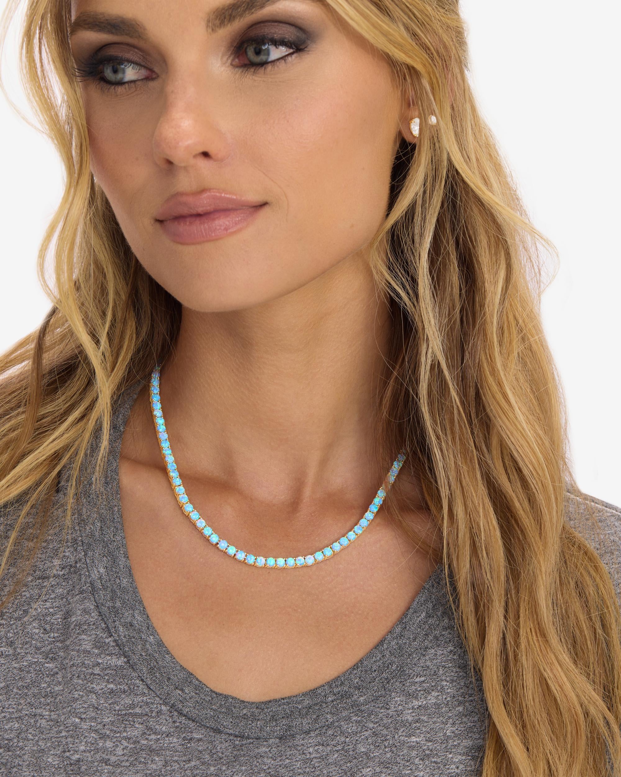 Grand Heiress Tennis Necklace - Gold|Blue Opal