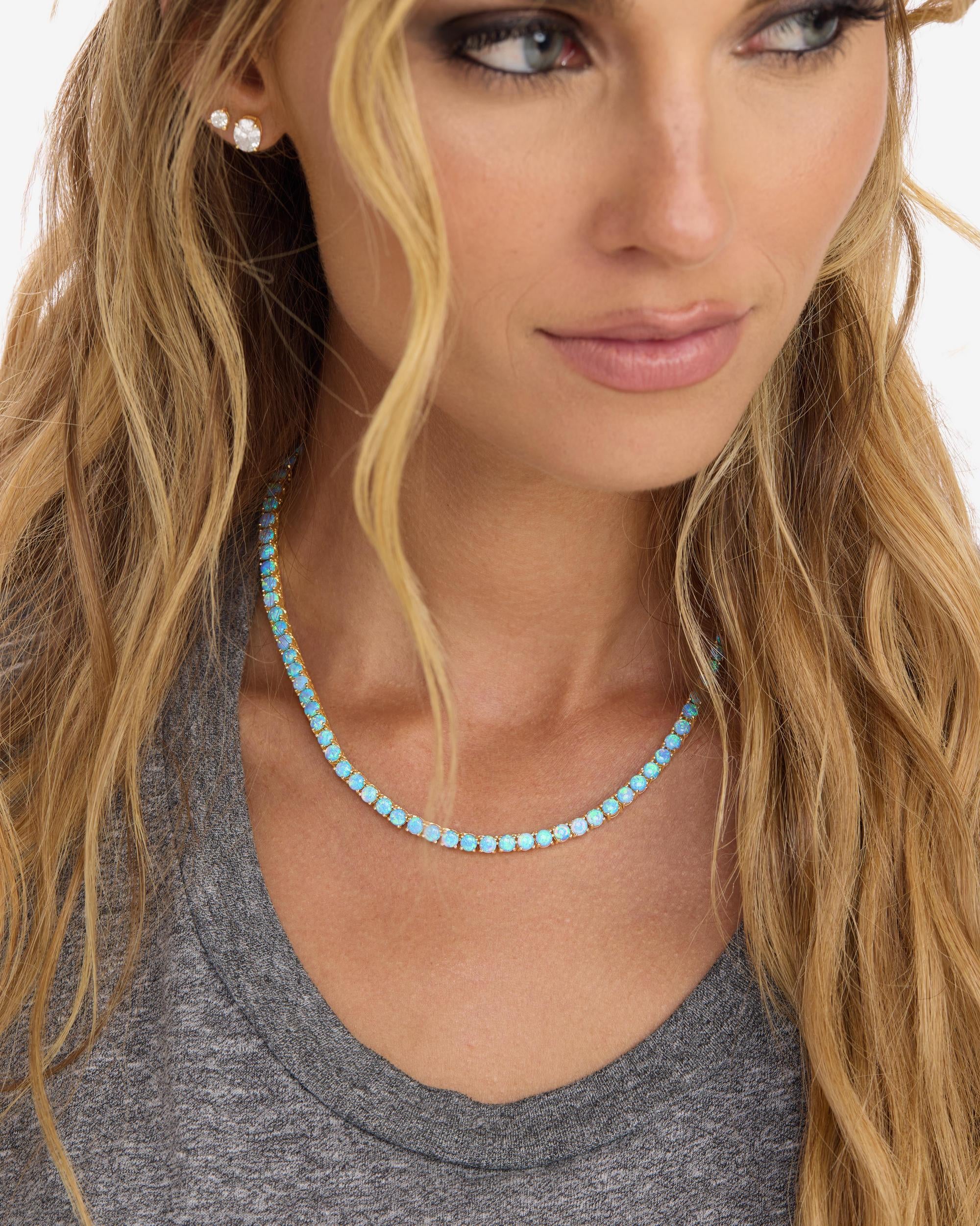 Grand Heiress Gold|Blue Opal Tennis Necklace 16