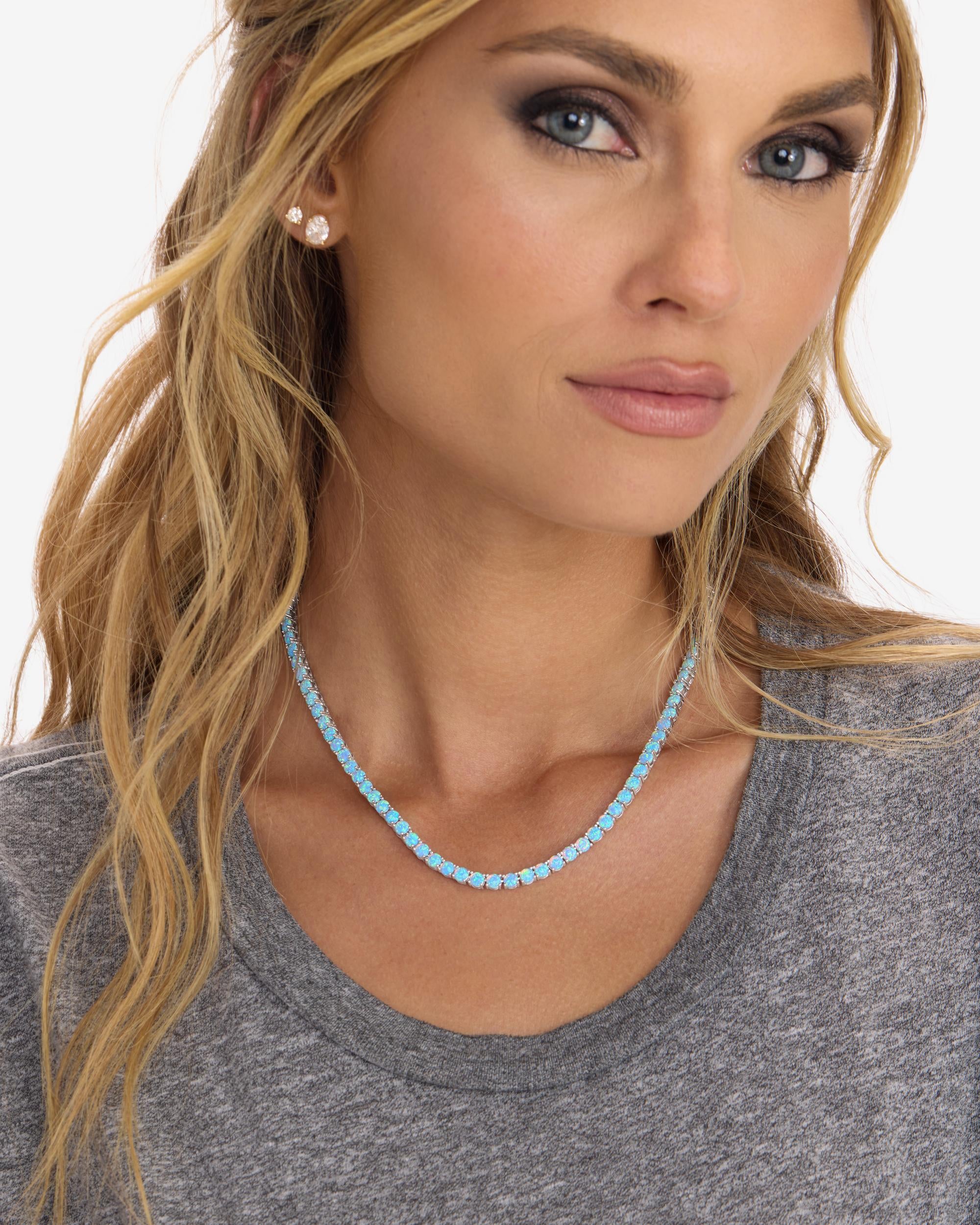 Grand Heiress Tennis Necklace - Silver|Blue Opal
