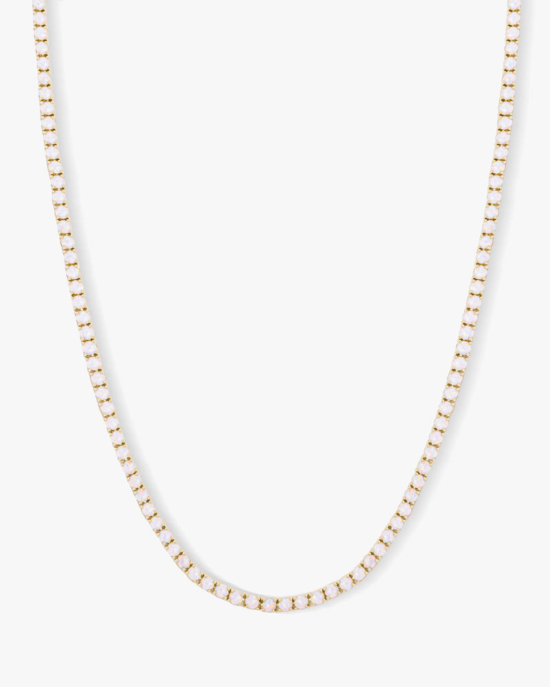 Grand Heiress Tennis Necklace 18" - Gold|White Opal