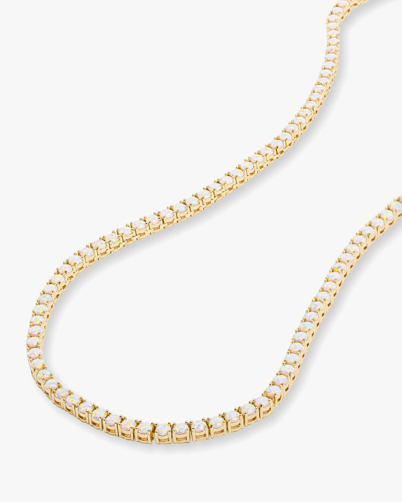 Grand Heiress Tennis Necklace 18" - Gold|White Opal