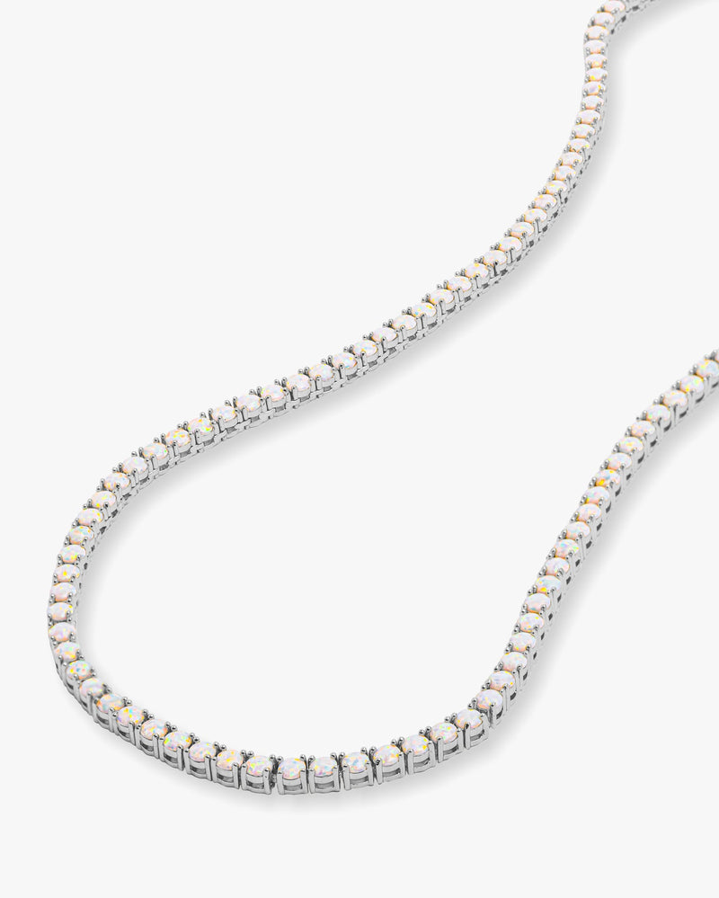 Grand Heiress Tennis Necklace 18" - Silver|White Opal
