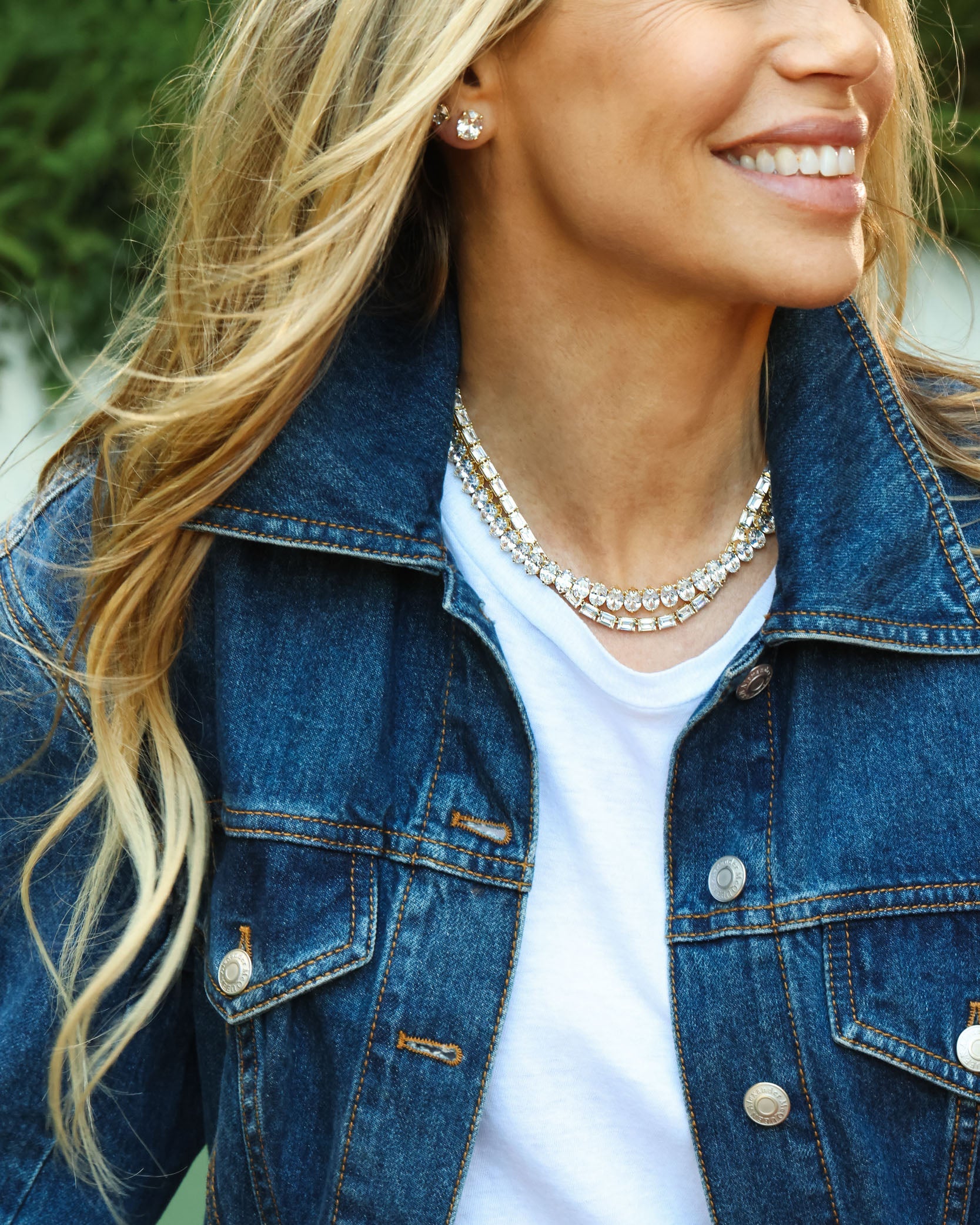 Baby Grand Slam Tennis Necklace 16" - Gold|White Diamondettes