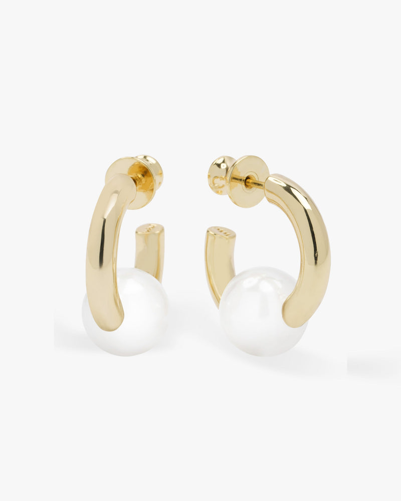 Life's a Ball Single Pearl Hoops - Gold