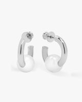Life's a Ball Single Pearl Hoops - Silver