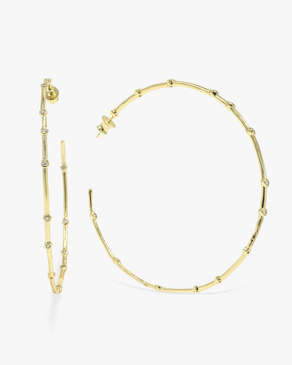 Big Ass Hoops 3" - Gold|White Diamondettes