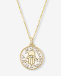 Hamsa Medallion Necklace - Gold|White Diamondettes