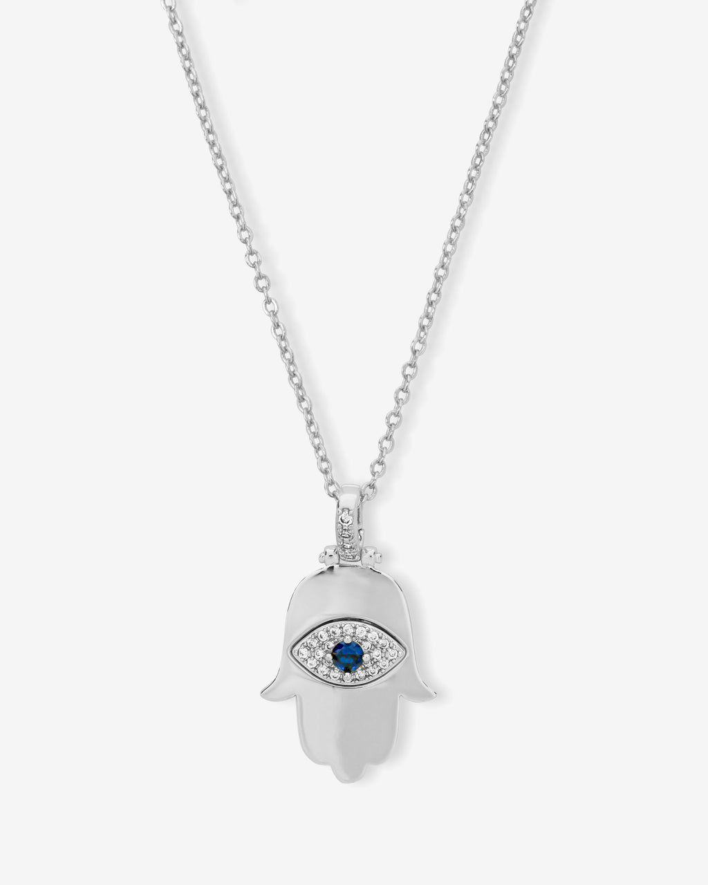 Hamsa Pendant Necklace - Silver|White Diamondettes