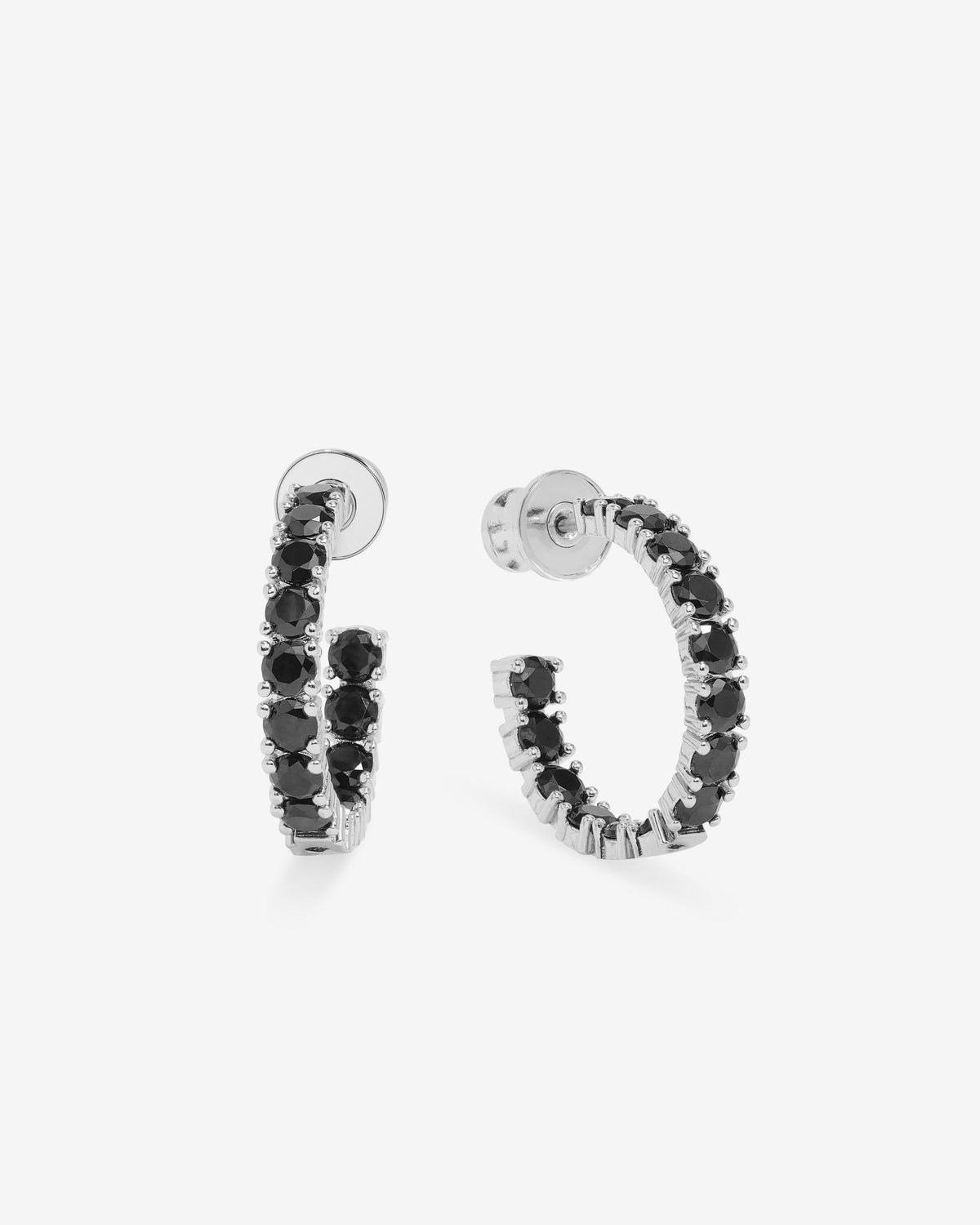 Heiress Hoops .75" - Silver|Black Diamondettes