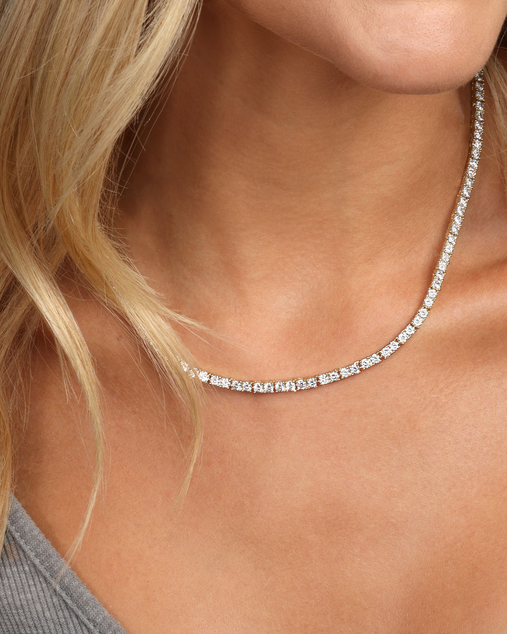 Heiress Tennis Necklace 3mm - Gold|White Diamondettes