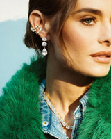 Hello Gorgeous Drop Earrings - Silver|White Diamondettes