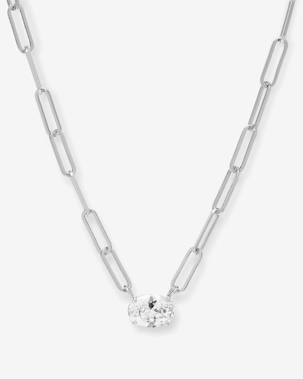 Hello Gorgeous Samantha Chain Necklace - Silver|White Diamondettes