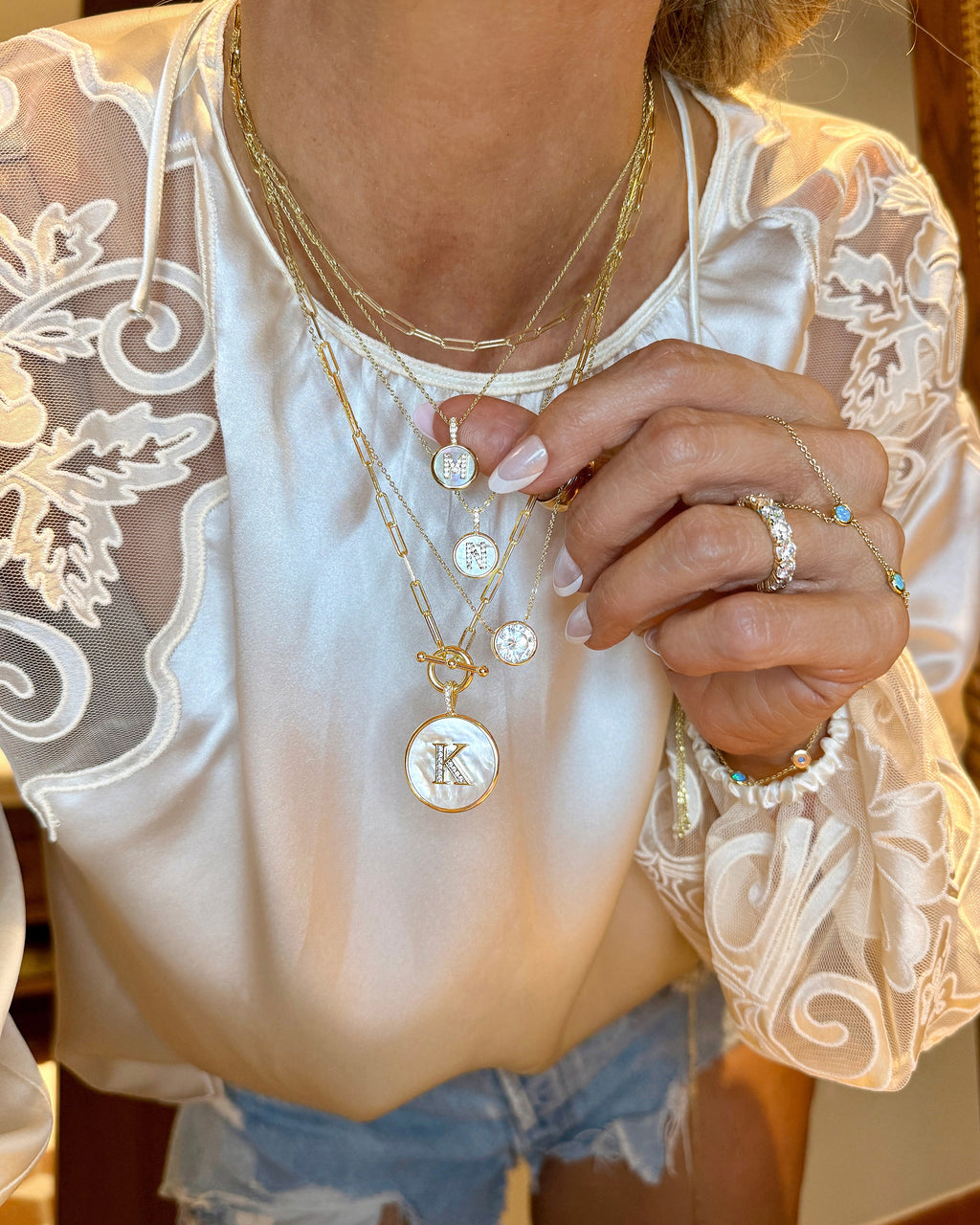 Love Letters Medallion Necklace 12mm - Silver|White Diamondettes