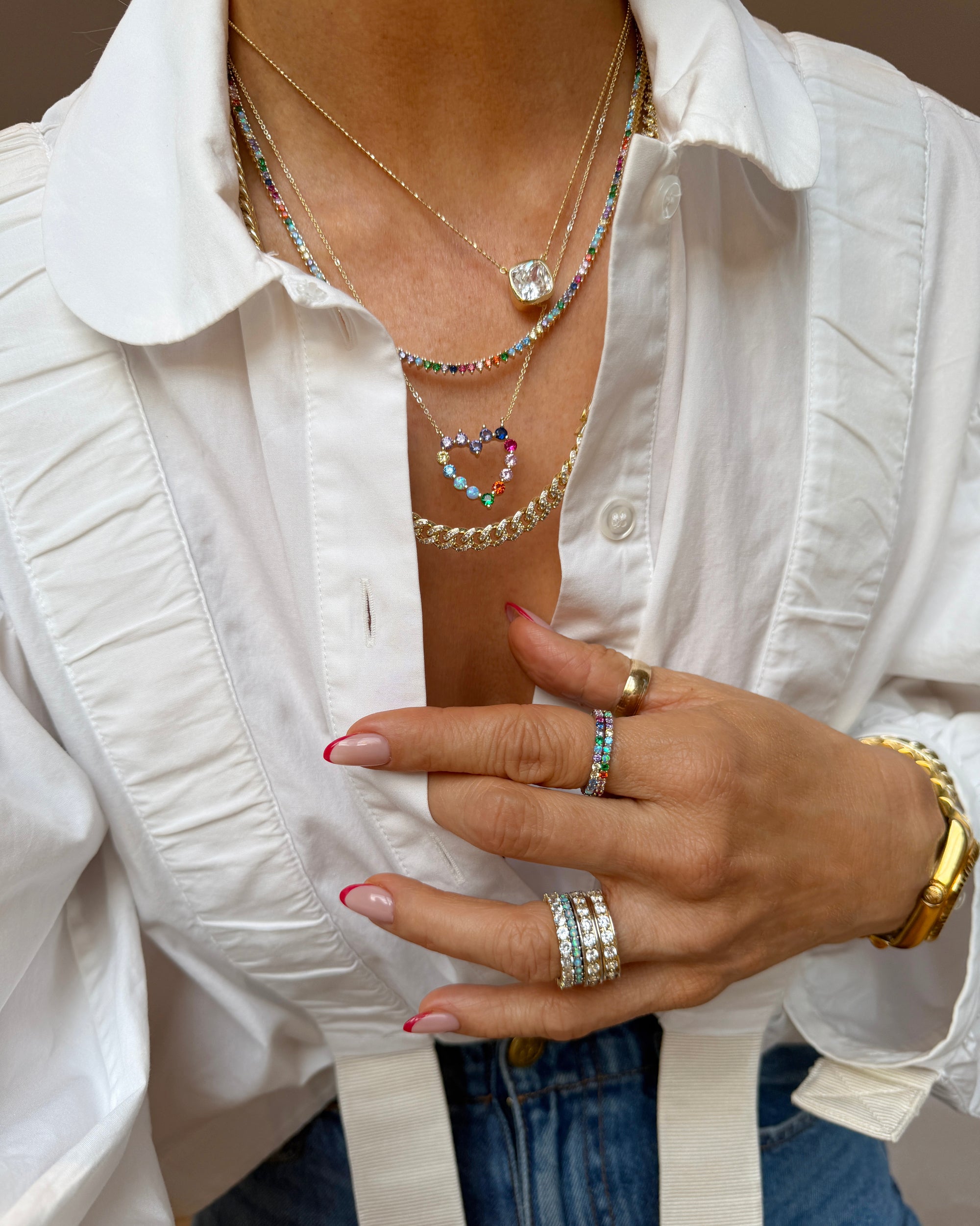Not Your Basic 2mm Gold Multi-Stone Tennis Necklace – Melinda
