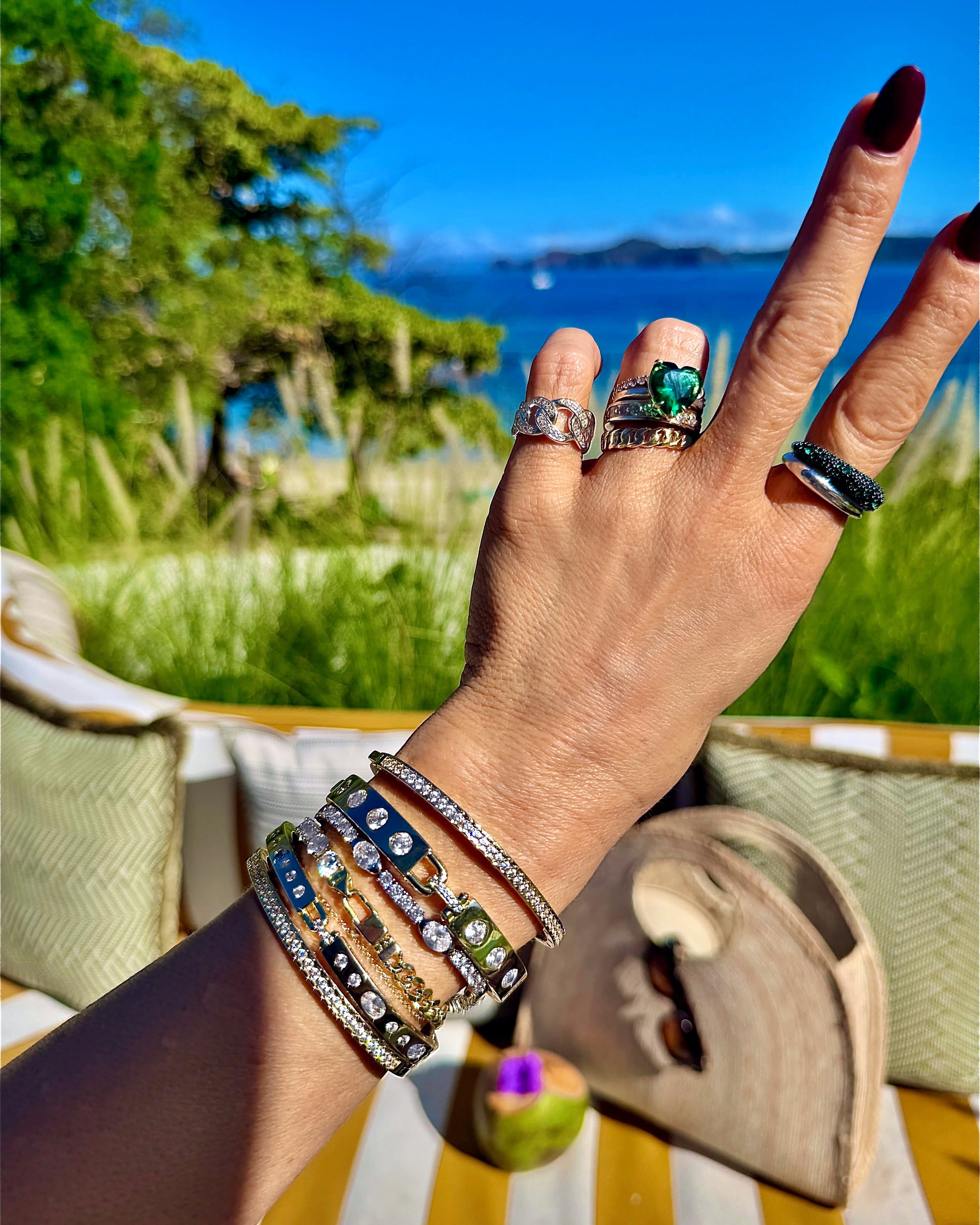 Ashley Sunset Lock Cuff 6mm - Gold|White Diamondettes