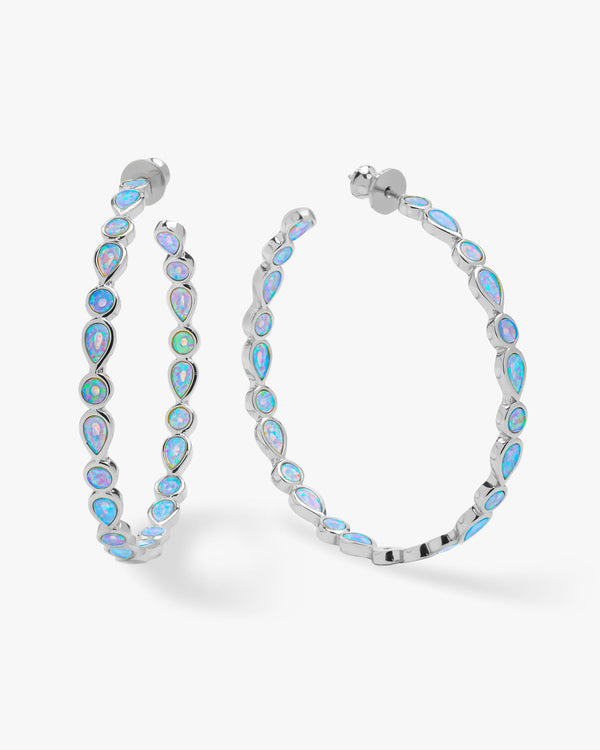 Isla Opal Hoops 2" - Silver|Blue Opal