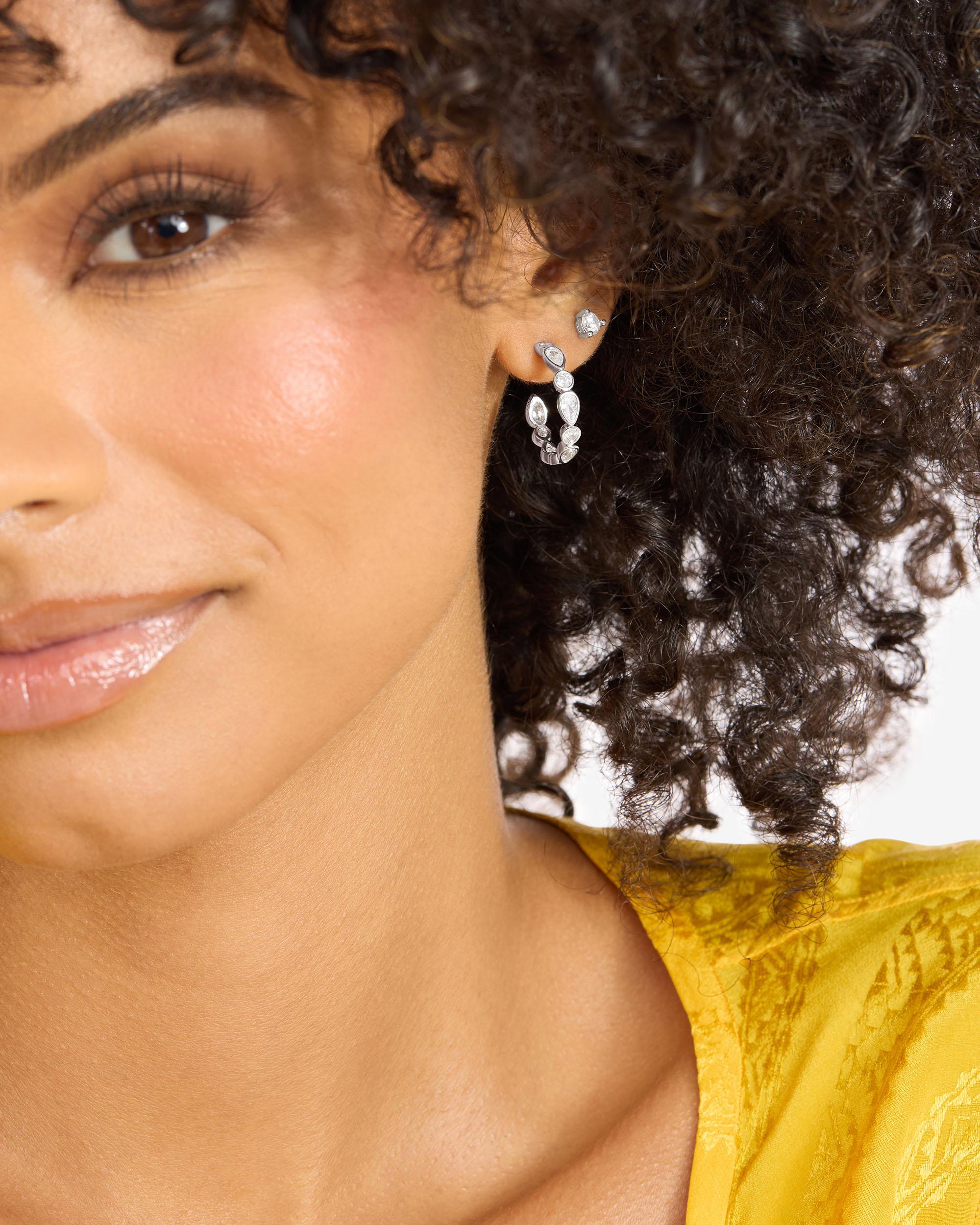 Isla Hoops .75" - Silver|White Diamondettes