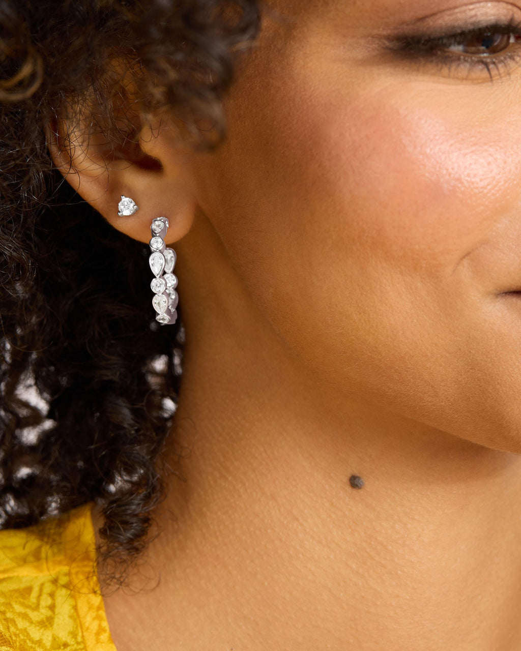 Isla Hoops 1" - Silver|White Diamondettes