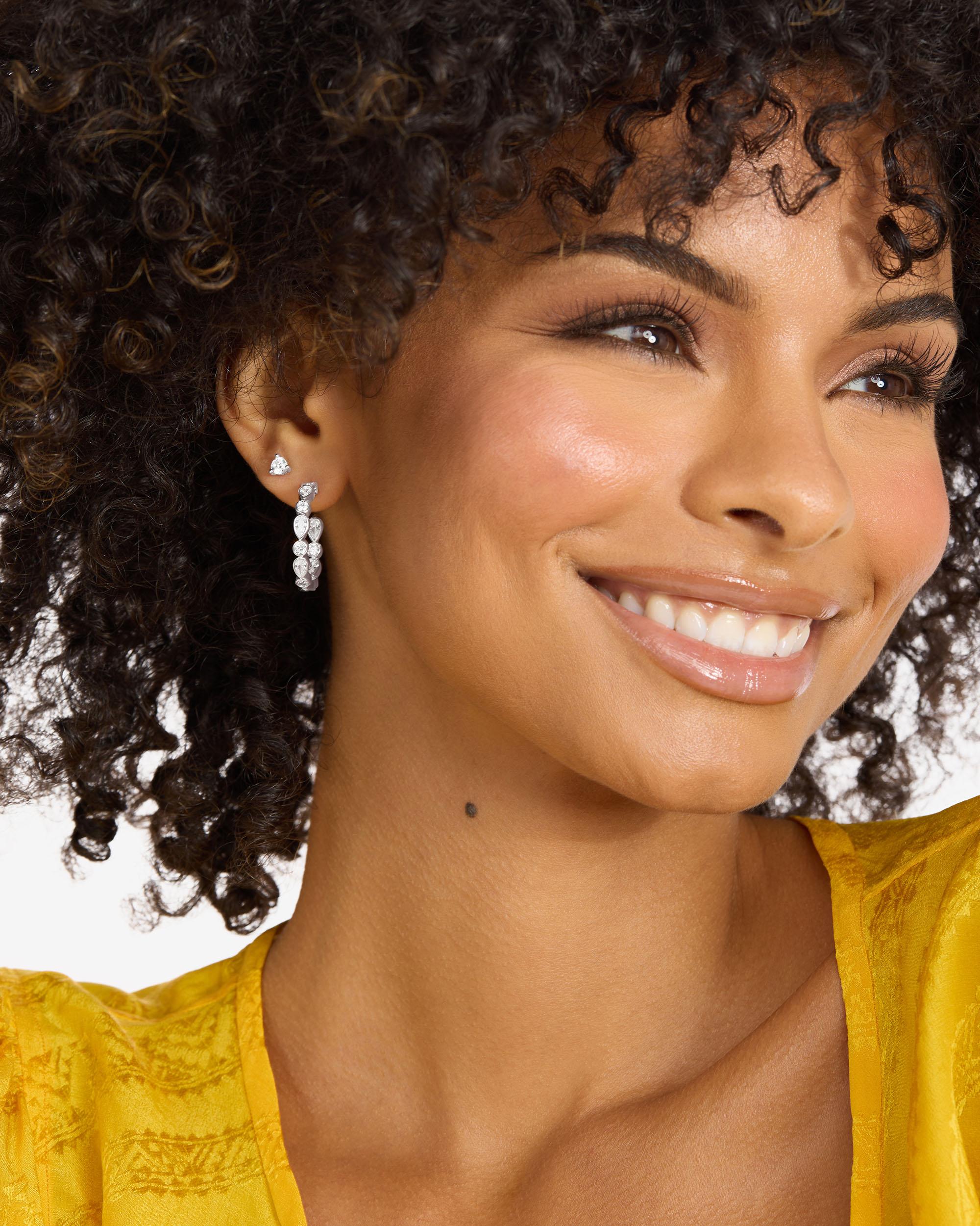 Isla Hoops 1" - Silver|White Diamondettes