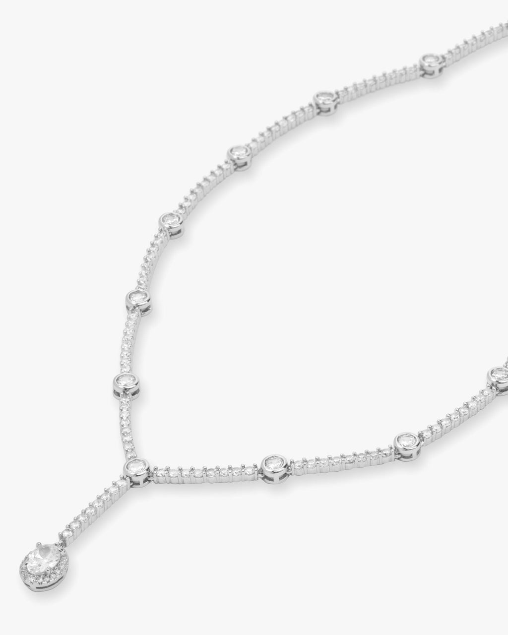 She's an Icon Lariat Necklace 18" - Silver|White Diamondettes