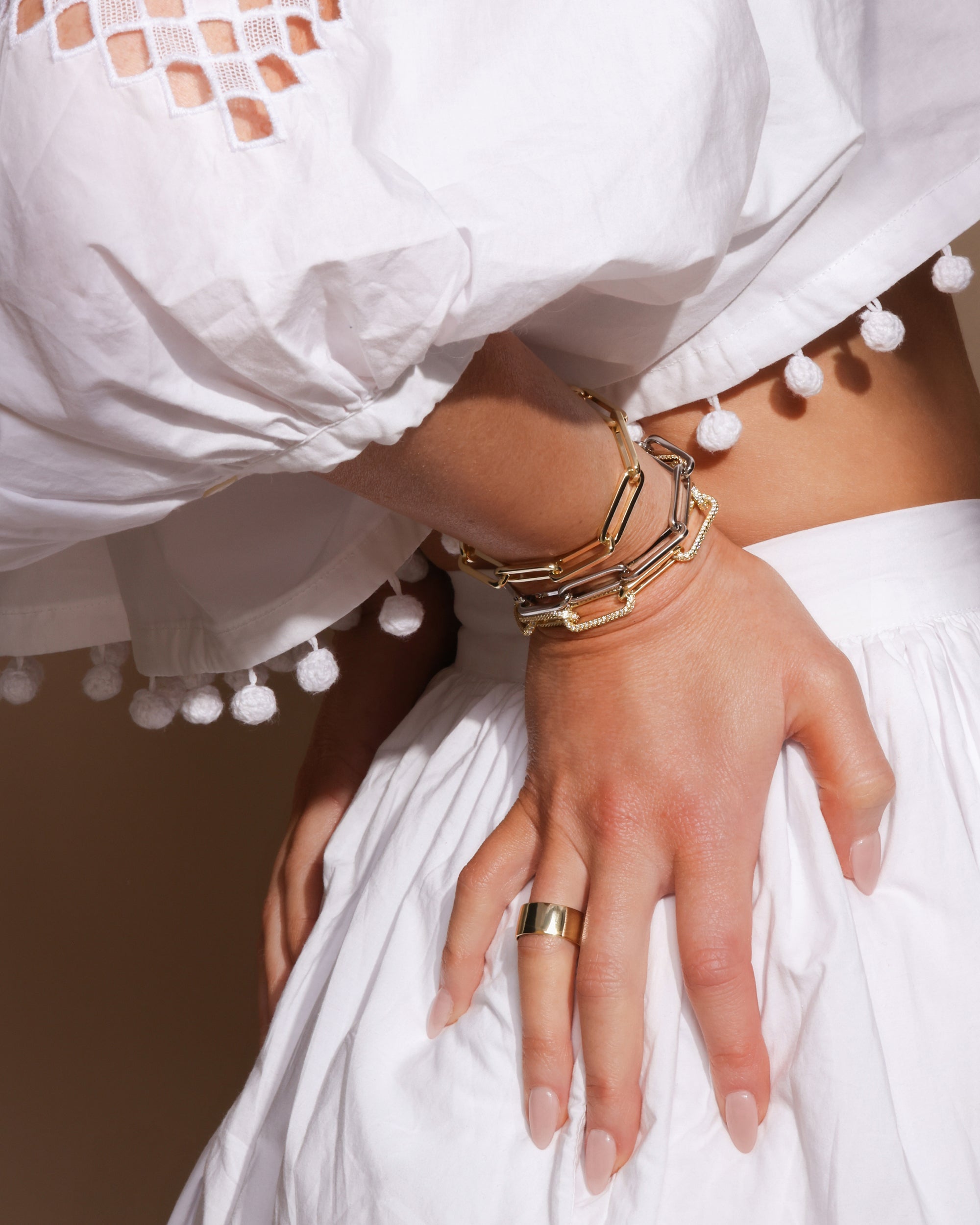 Carrie Pavé Chain Link Bracelet 8mm - Gold|White Diamondettes