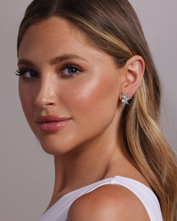 Gabriella Sunburst Stud Earrings - Silver|White Diamondettes