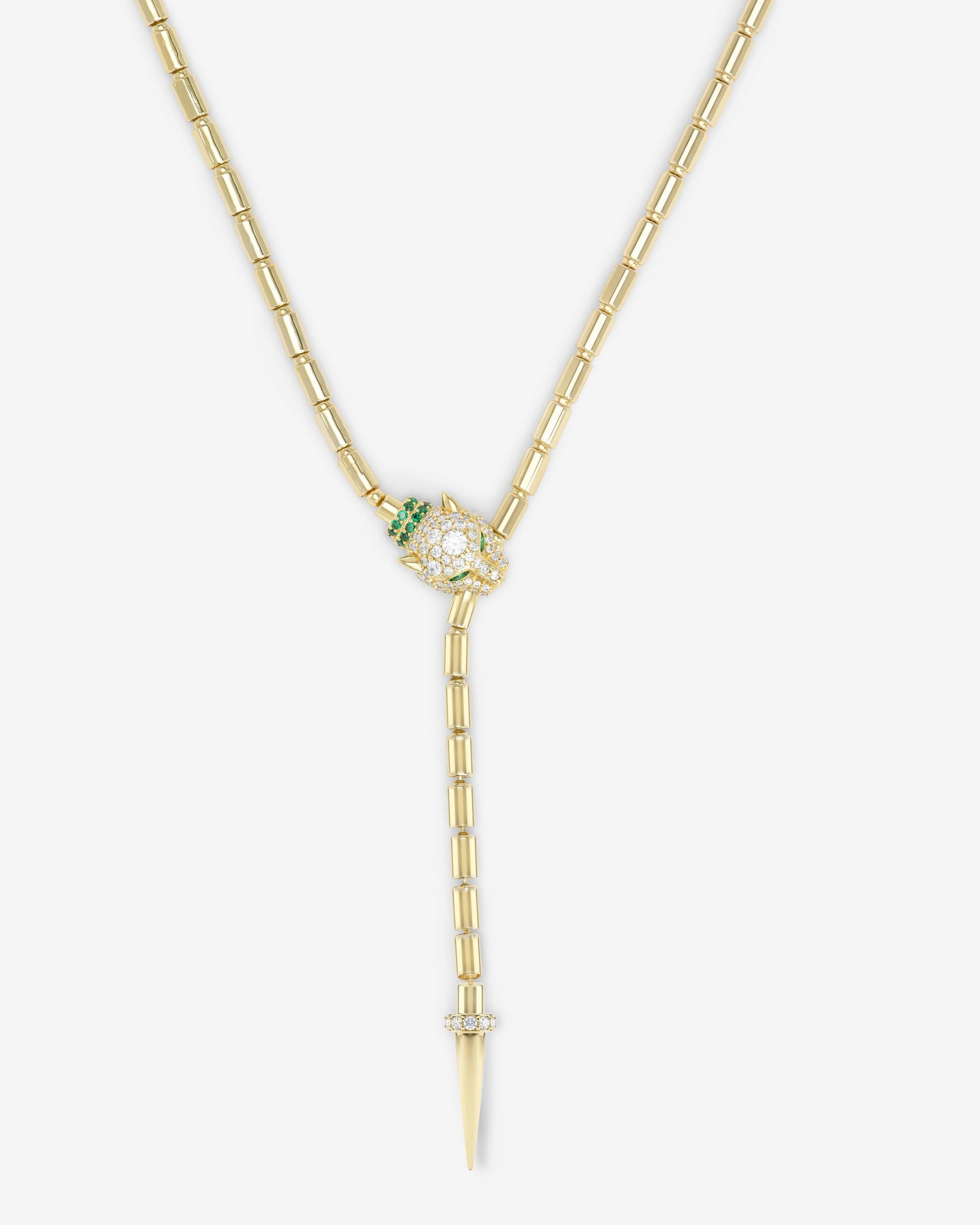 Jaguar Bolo Lariat Necklace - Gold|White Diamondettes