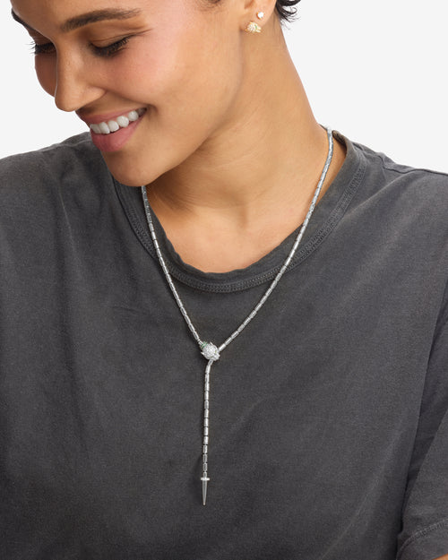 Jaguar Bolo Lariat Necklace - Silver|White Diamondettes