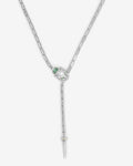Jaguar Bolo Lariat Necklace - Silver|White Diamondettes