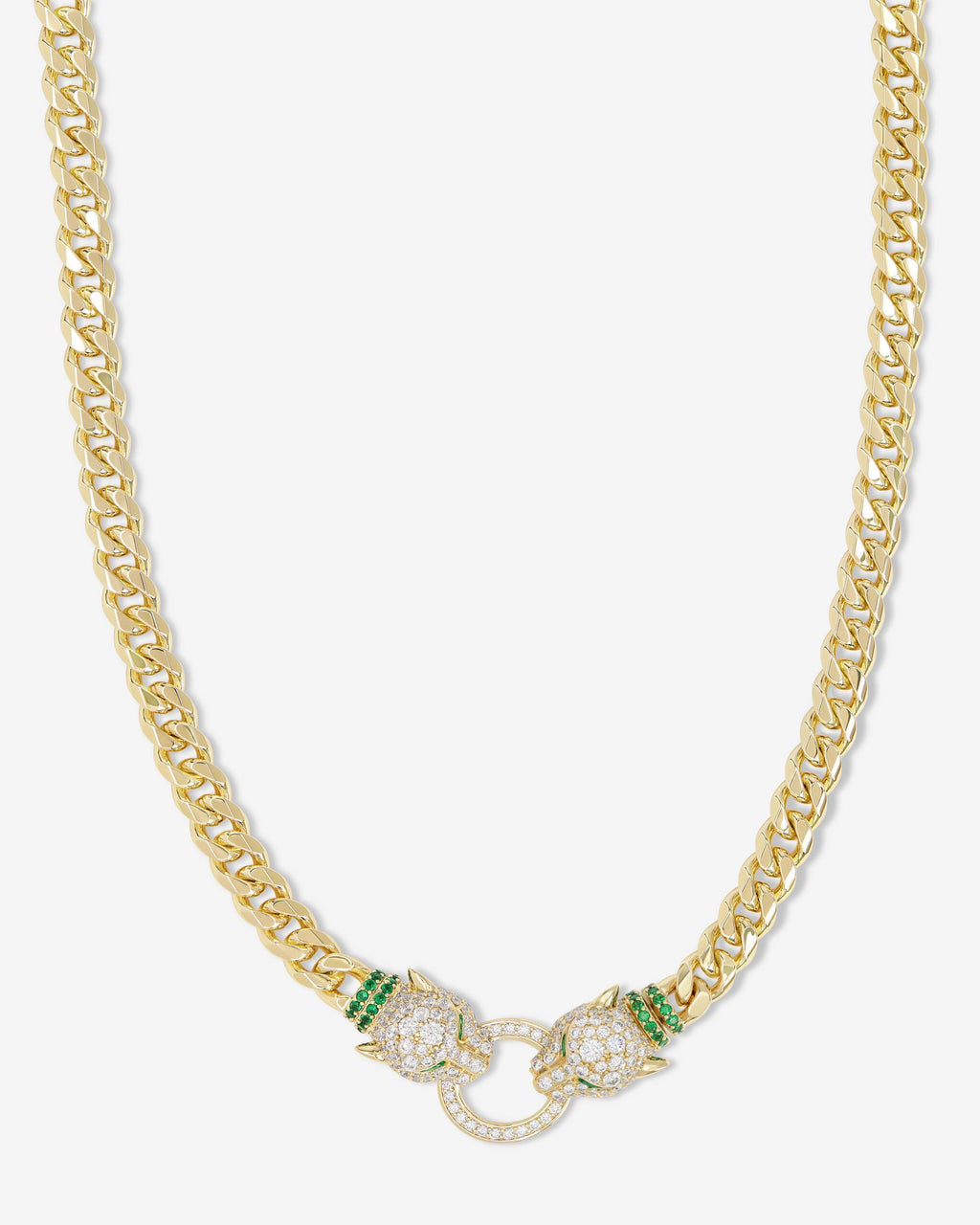 Jaguar Cuban Chain Necklace 6.8mm - Gold|White Diamondettes