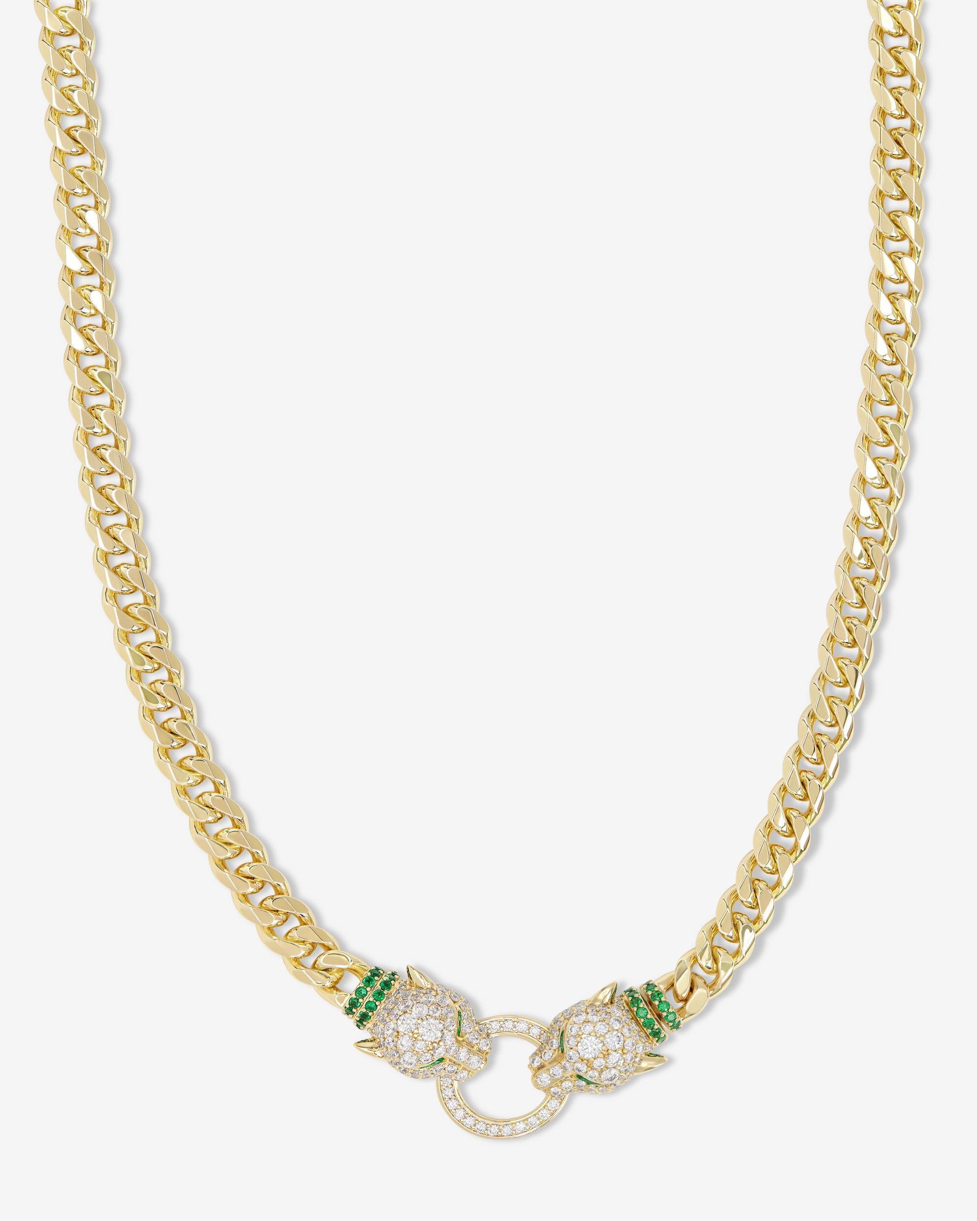 Jaguar Cuban Chain Necklace 6.8mm - Gold|White Diamondettes