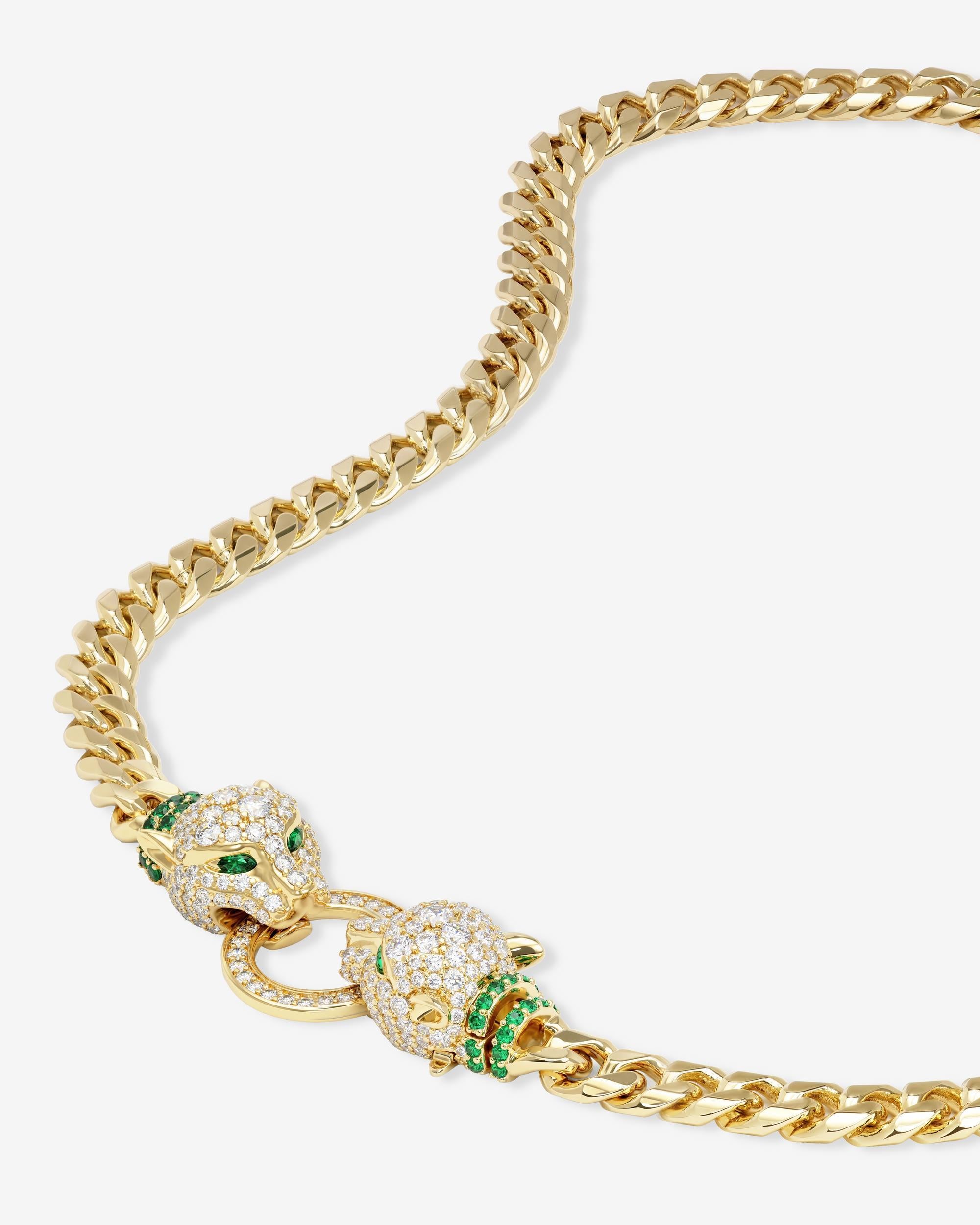 Jaguar Cuban Chain Necklace 6.8mm - Gold|White Diamondettes