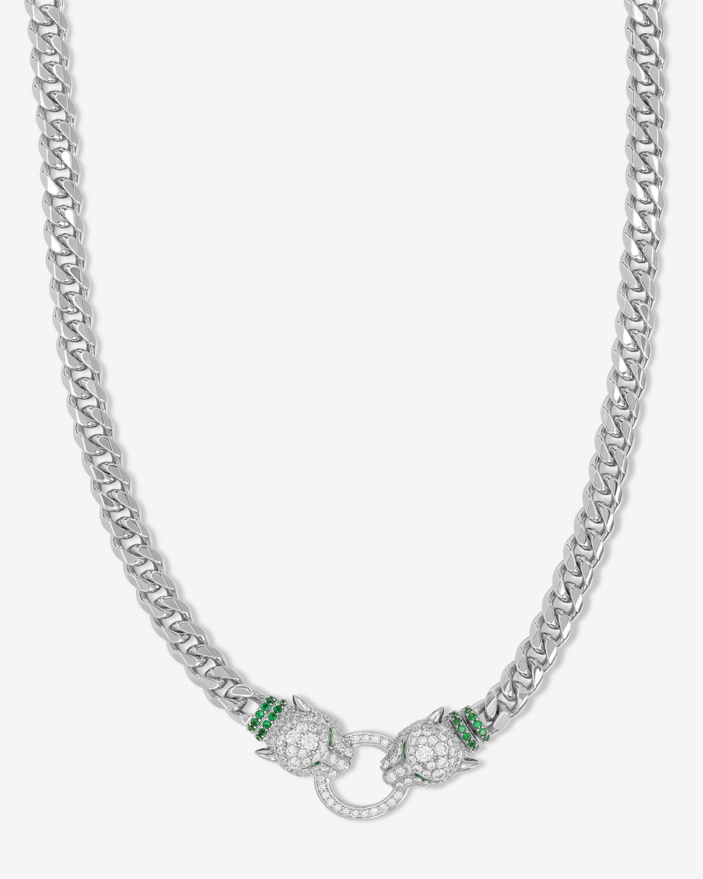 Jaguar Cuban Chain Necklace 6.8mm - Silver|White Diamondettes