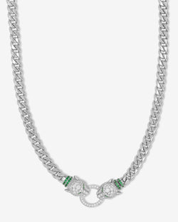 Jaguar Cuban Chain Necklace 6.8mm - Silver|White Diamondettes