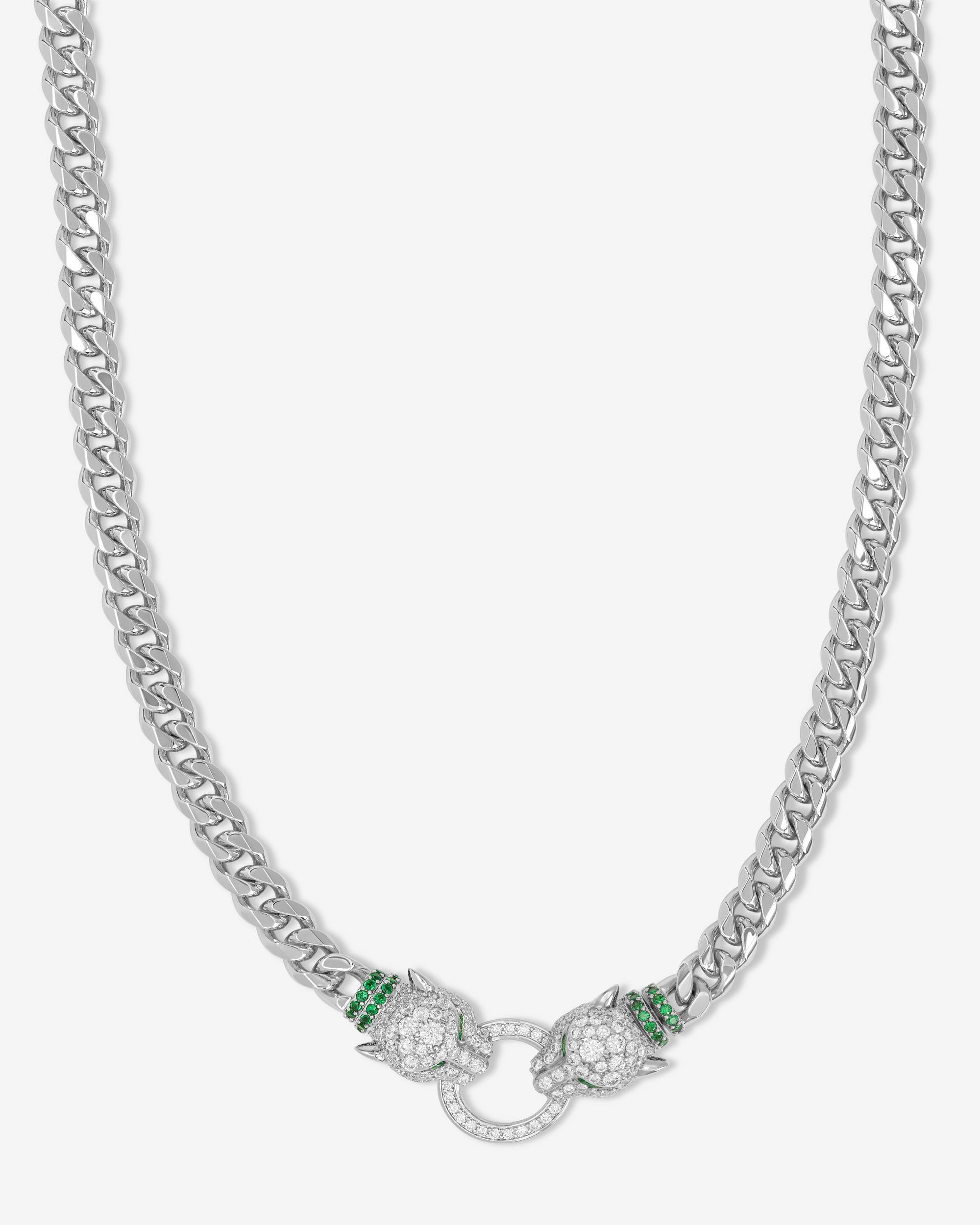 Jaguar Cuban Chain Necklace 6.8mm - Silver|White Diamondettes