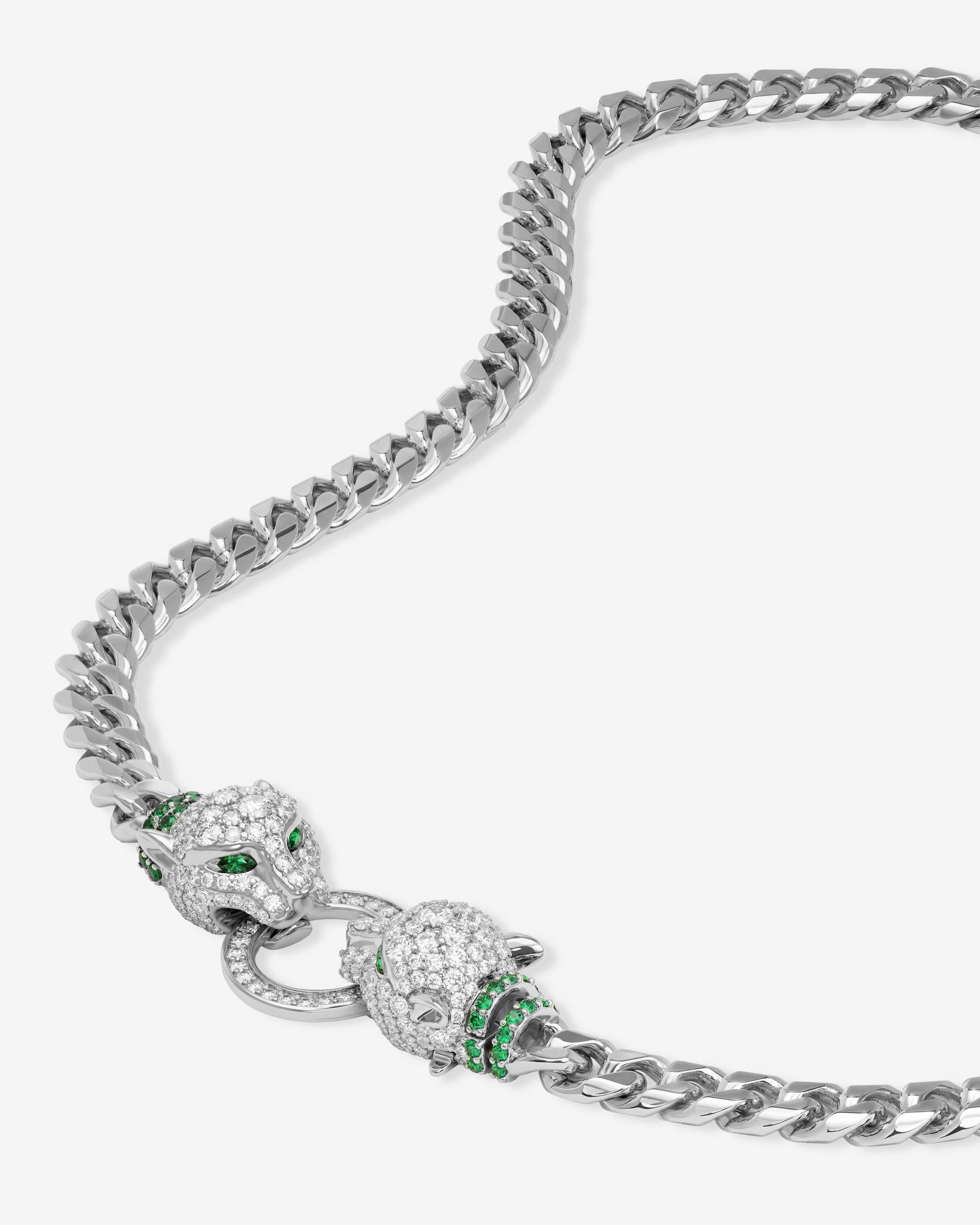 Jaguar Cuban Chain Necklace 6.8mm - Silver|White Diamondettes