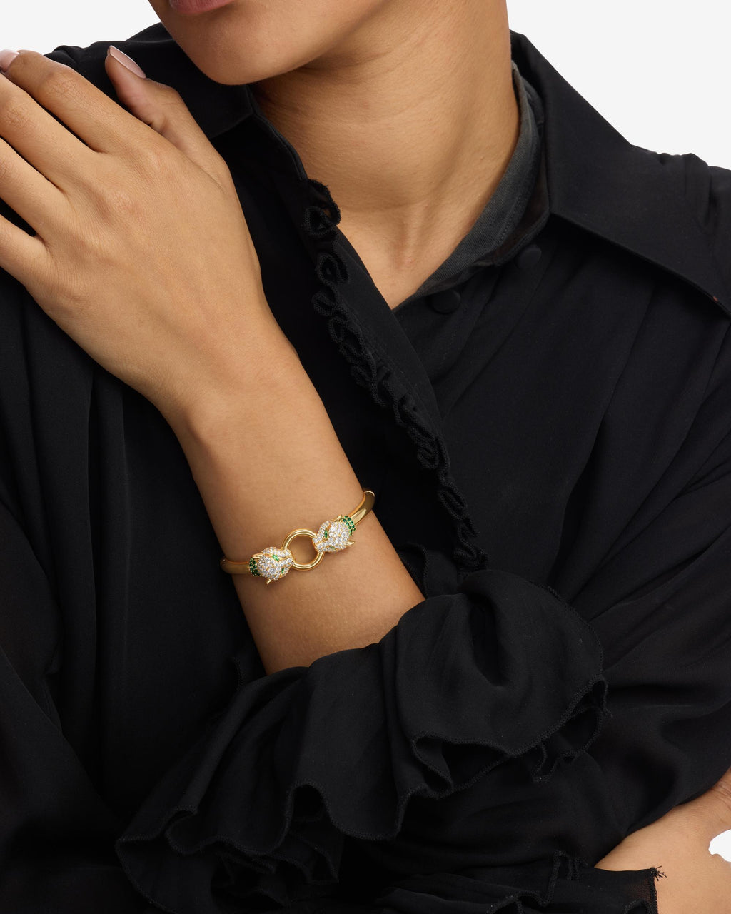 Jaguar Cuff Bracelet - Gold|White Diamondettes