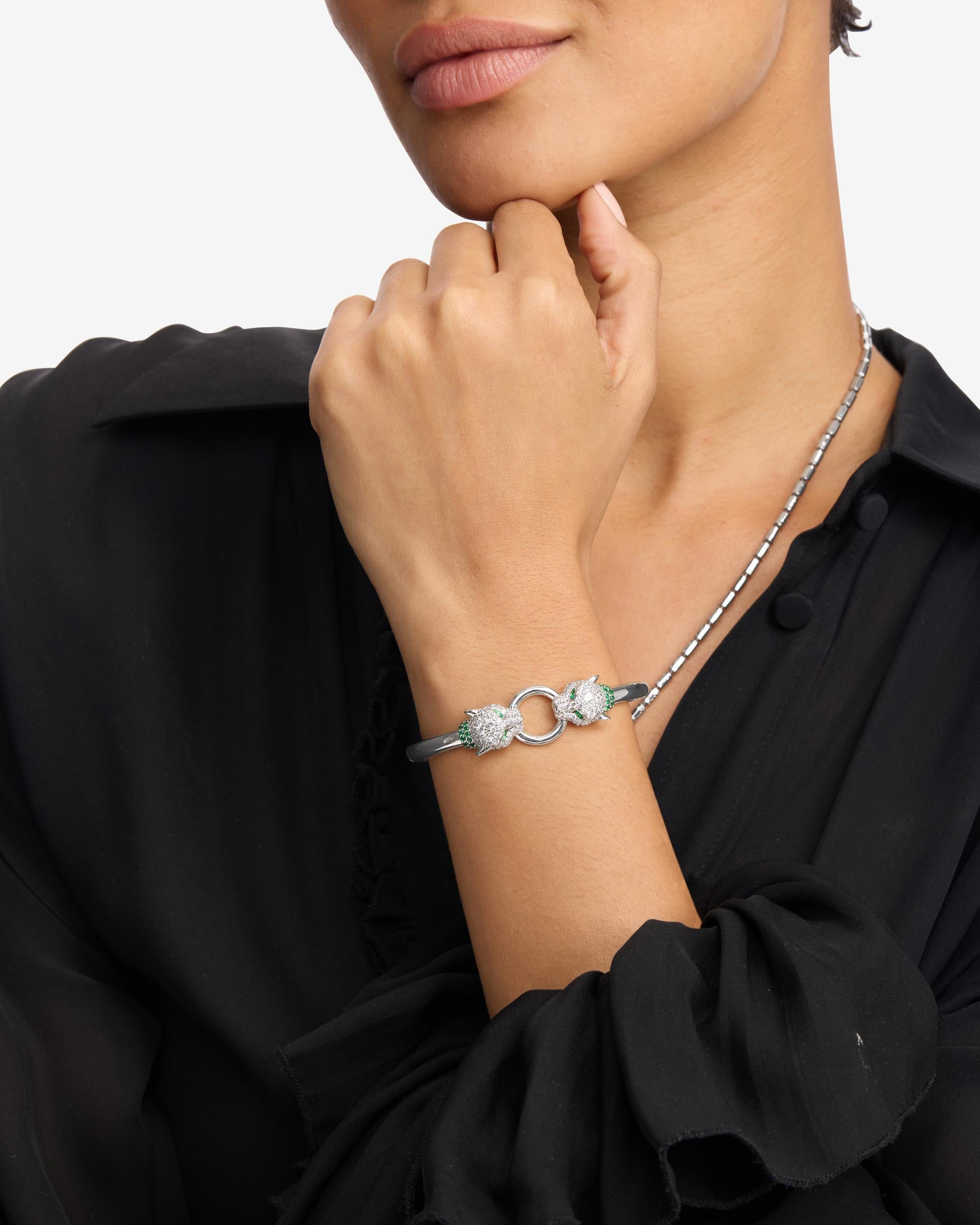 Jaguar Cuff Bracelet - Silver|White Diamondettes