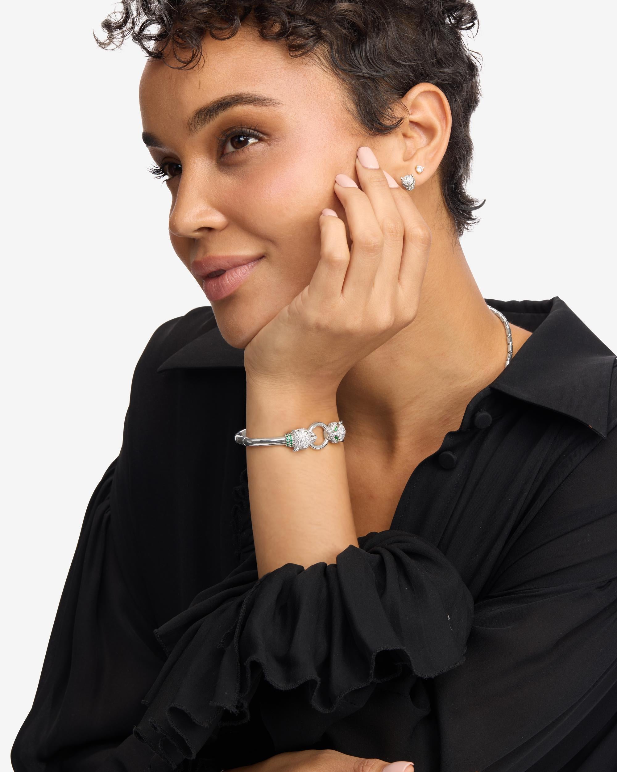 Jaguar Cuff Bracelet - Silver|White Diamondettes