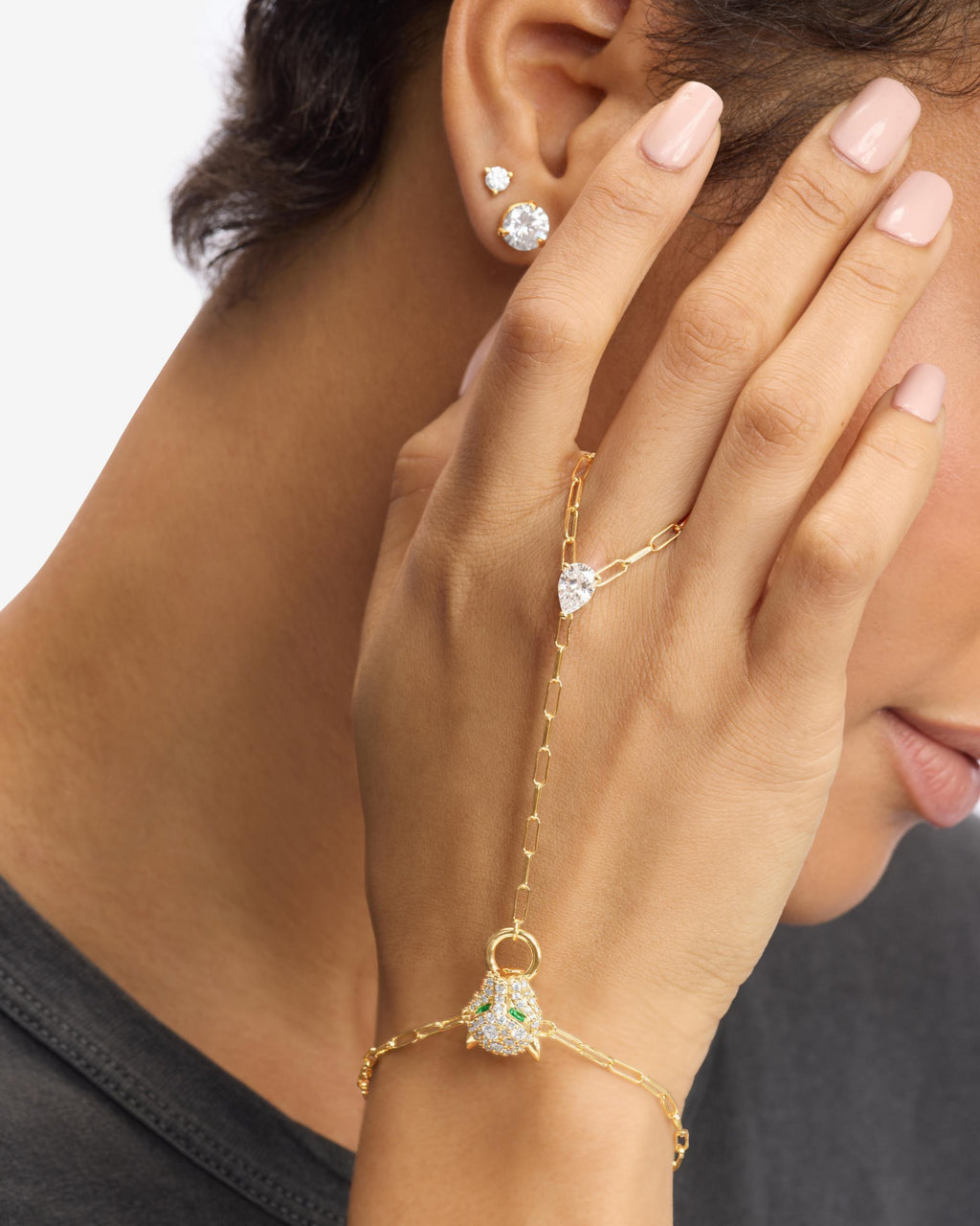 Jaguar Hand Chain - Gold|White Diamondettes