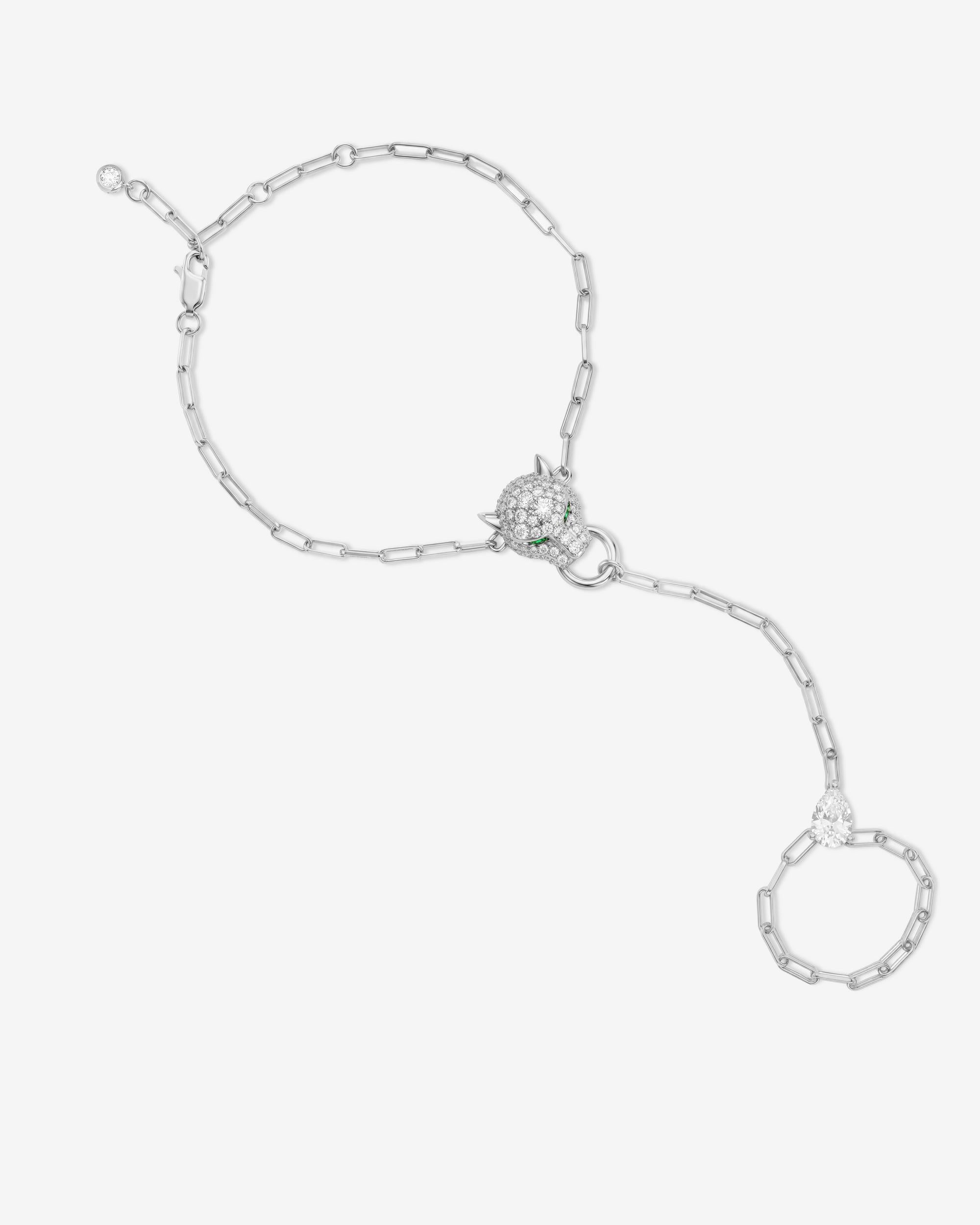 Jaguar Hand Chain - Silver|White Diamondettes