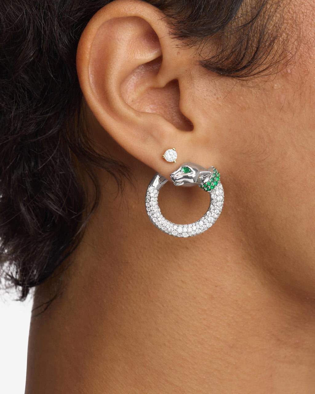 Jaguar Pavé Illusion Hoops - Silver|White Diamondettes