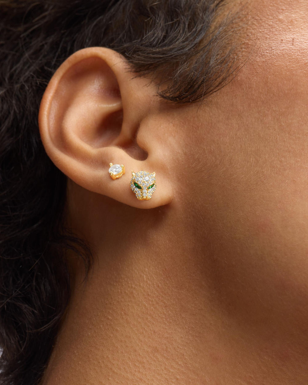 Jaguar Pavé Studs - Gold|White Diamondettes