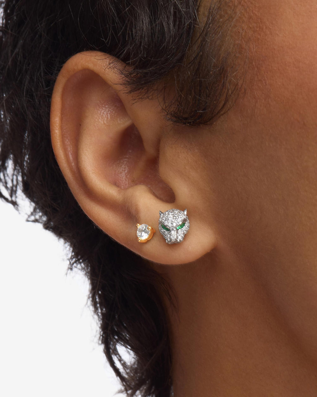 Jaguar Pavé Studs - Silver|White Diamondettes