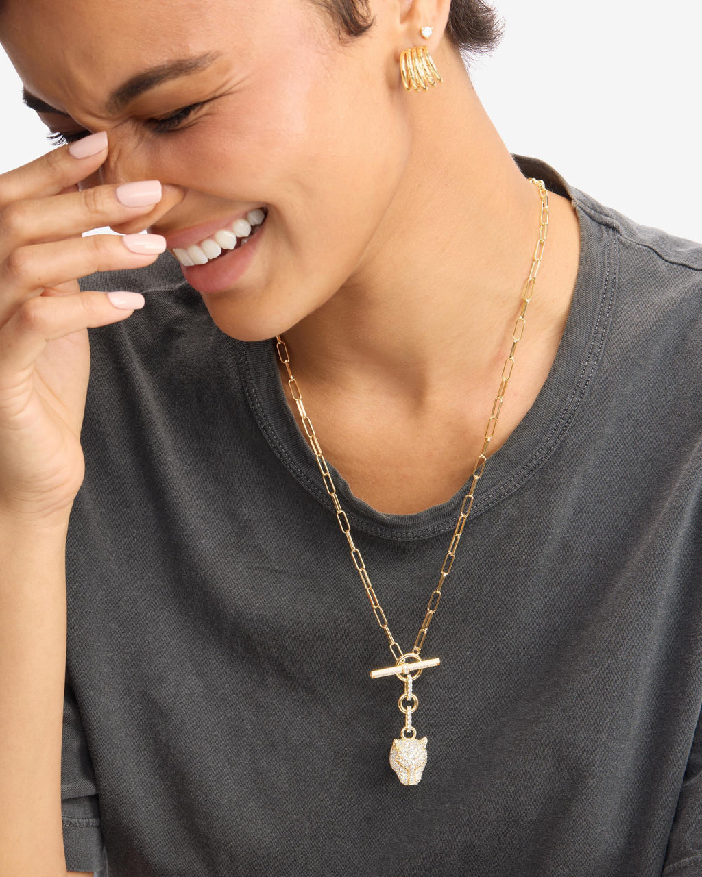 Jaguar Samantha Chain Necklace - Gold|White Diamondettes