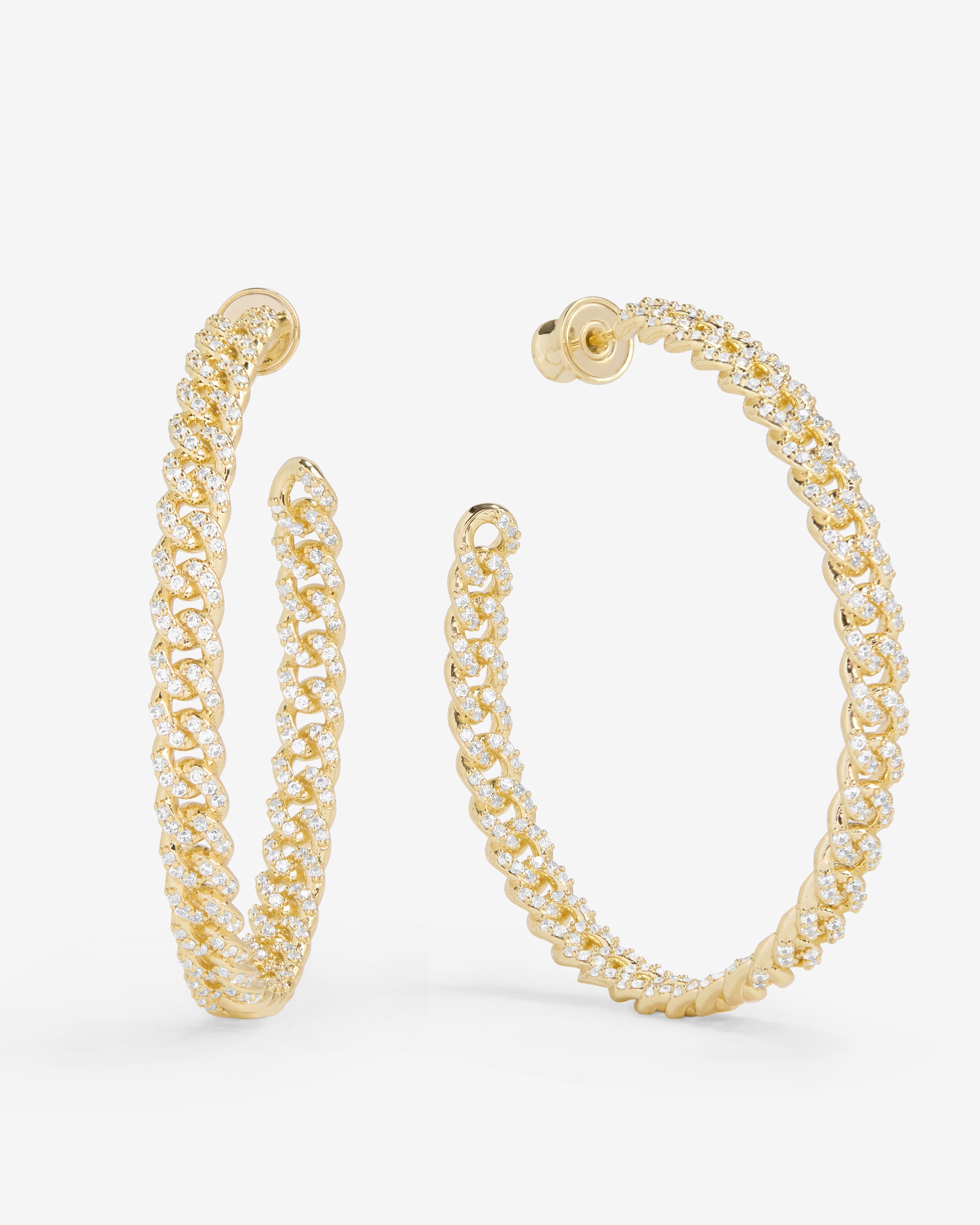 Pavé Julian Chain Hoops 2" - Gold|White Diamondettes
